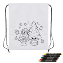 Mochila infantil para pintar com giz de cera incluídos e pirulito personalizado com adesivo de Natal