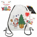 Mochila infantil para pintar com giz de cera incluídos e pirulito personalizado com adesivo de Natal