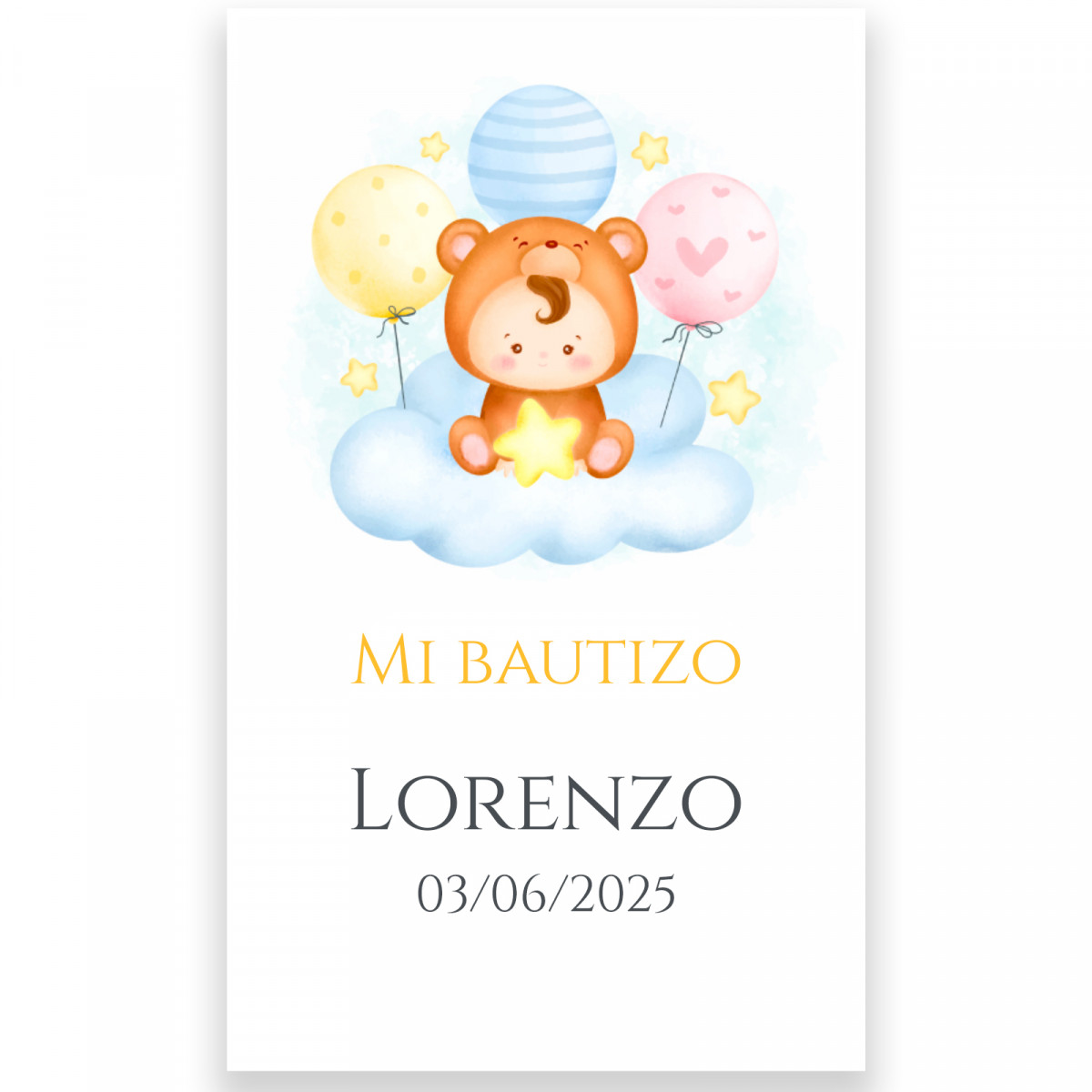 Adesivo 3x5 cm com bebê nas nuvens para detalhes de batizado