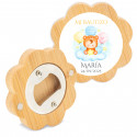 Abridor de bambu com forma de flor e adesivo personalizável para detalhes