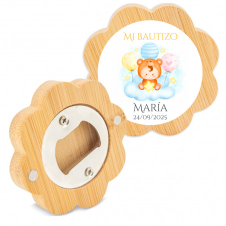 Abridor de bambu com forma de flor e adesivo personalizável para detalhes