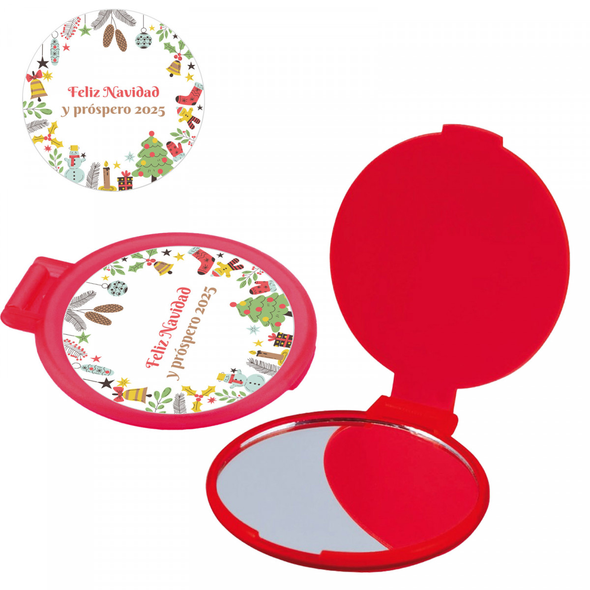 Espelho vermelho dobrável de bolso personalizável para presentear no Natal