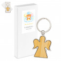 Chaveiro anjo da guarda de madeira em caixa com adesivo personalizado para detalhes