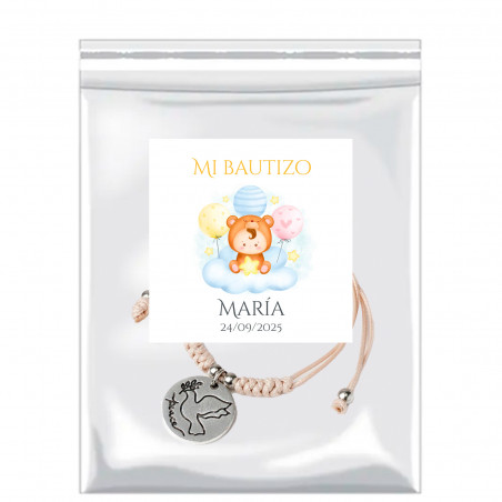 Pulseira com medalha decorativa em bolsa com adesivo personalizável para detalhes