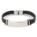 Pulseira de aço para homem apresentada em caixa prateada de papelão com adesivo personalizado para eventos