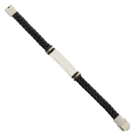 Pulseira de aço para homem apresentada em caixa prateada de papelão com adesivo personalizado para eventos