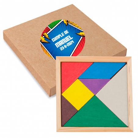 Quebra-cabeça de madeira em caixa com adesivo de quadrinhos de super-herói personalizado para detalhes