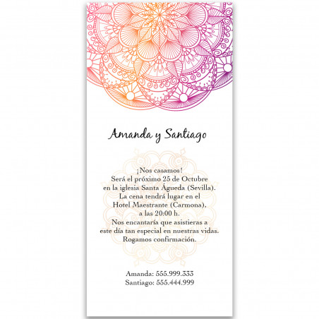 Convite de casamento e eventos com mandala de cores papel vertical