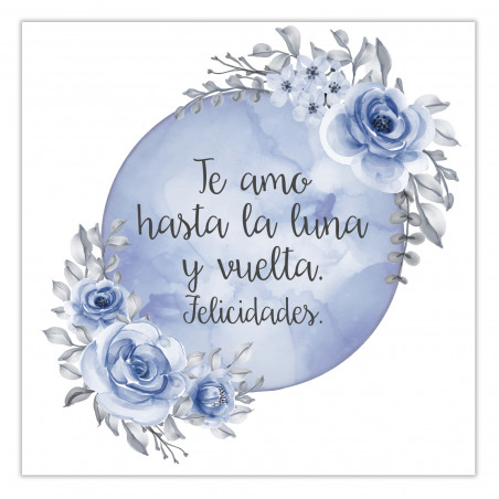 Adesivos editáveis 5x5 adaptáveis para personalizar com fundo de lua azul e flores para eventos