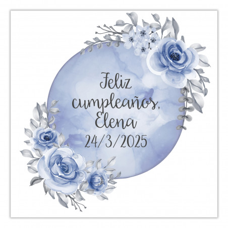 Adesivos editáveis 5x5 adaptáveis para personalizar com fundo de lua azul e flores para eventos