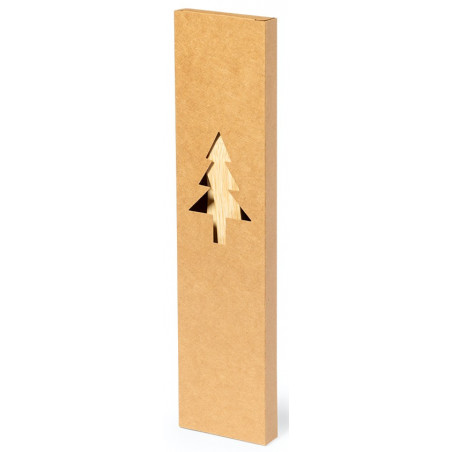 Colher e espátula de bambu com decorações de Natal apresentadas em caixa natalina com adesivo personalizável para detalhes
