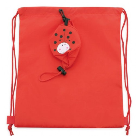 Mochila dobrável de joaninha e pirulito com adesivo personalizado de aniversário