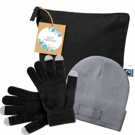 Luvas e gorro juvenil com necessaire para presentear no Natal