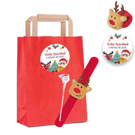 Pulseira enrolável de rena e lápis do papai noel em bolsa personalizada de natal