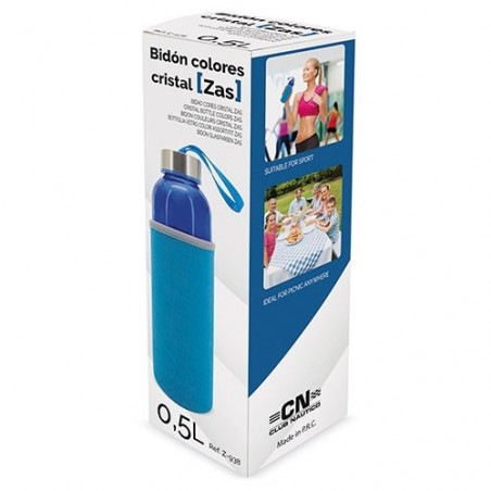 Botelha azul de cristal com etiqueta personalizada com adesivo de comunhão para menino