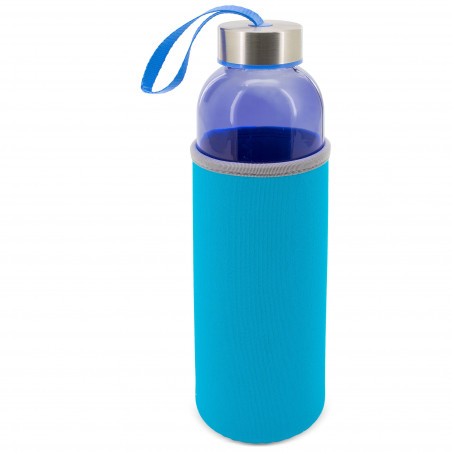 Botelha azul de cristal com etiqueta personalizada com adesivo de comunhão para menino