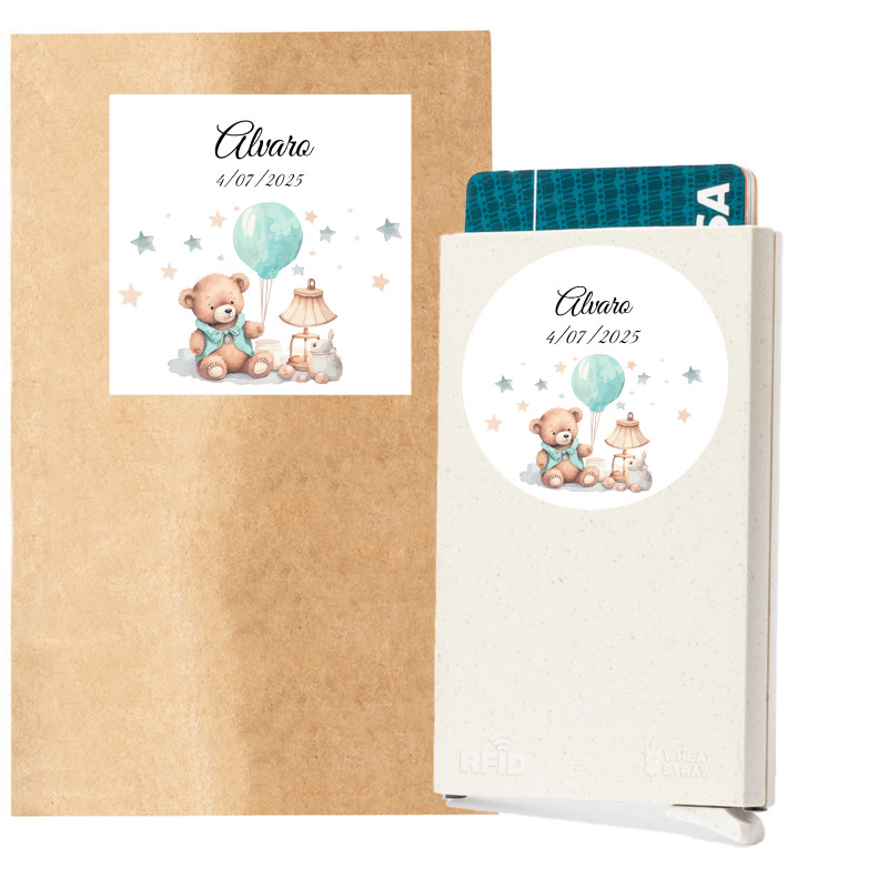 Porta-cartões automático com envelope e adesivos para batizado