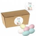 Peladinhas coloridas em caixa de papel kraft com adesivo especial personalizável para batizados