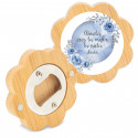 Abridor de bambu com formato de flor e adesivo personalizável para detalhes