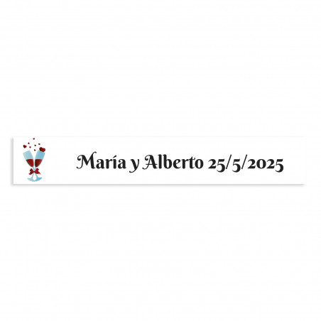 Adesivo personalizável 5x1 taças unidas fundo branco para casamentos
