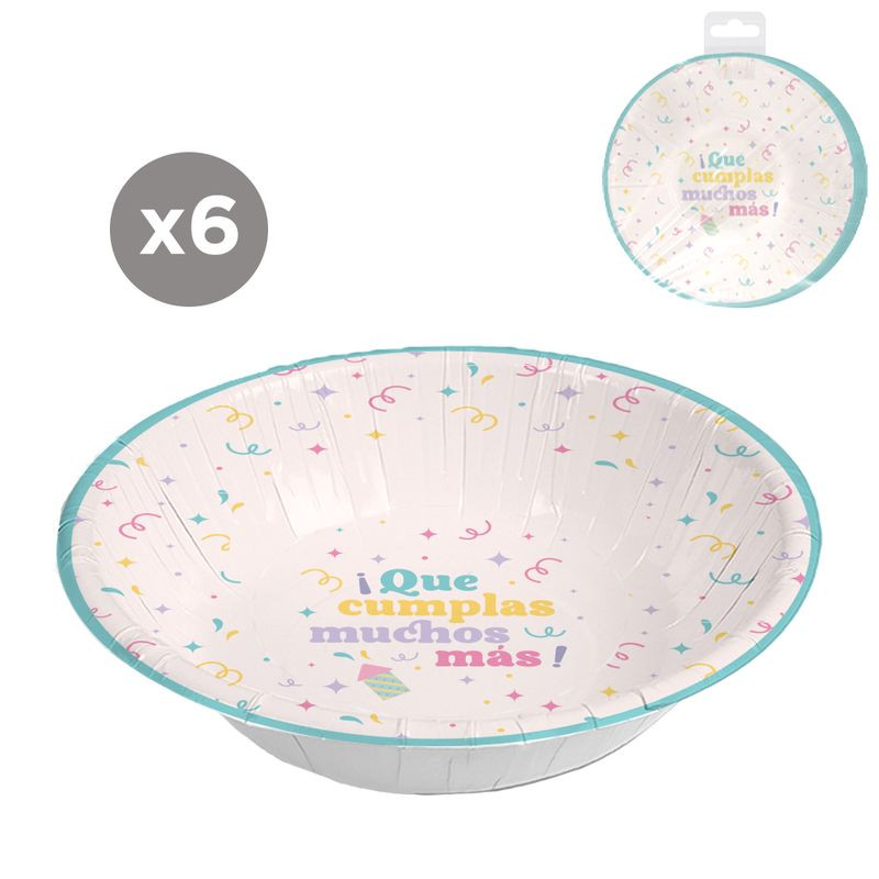 Bowl de papel descartável para aniversário em pacote de 6 unidades