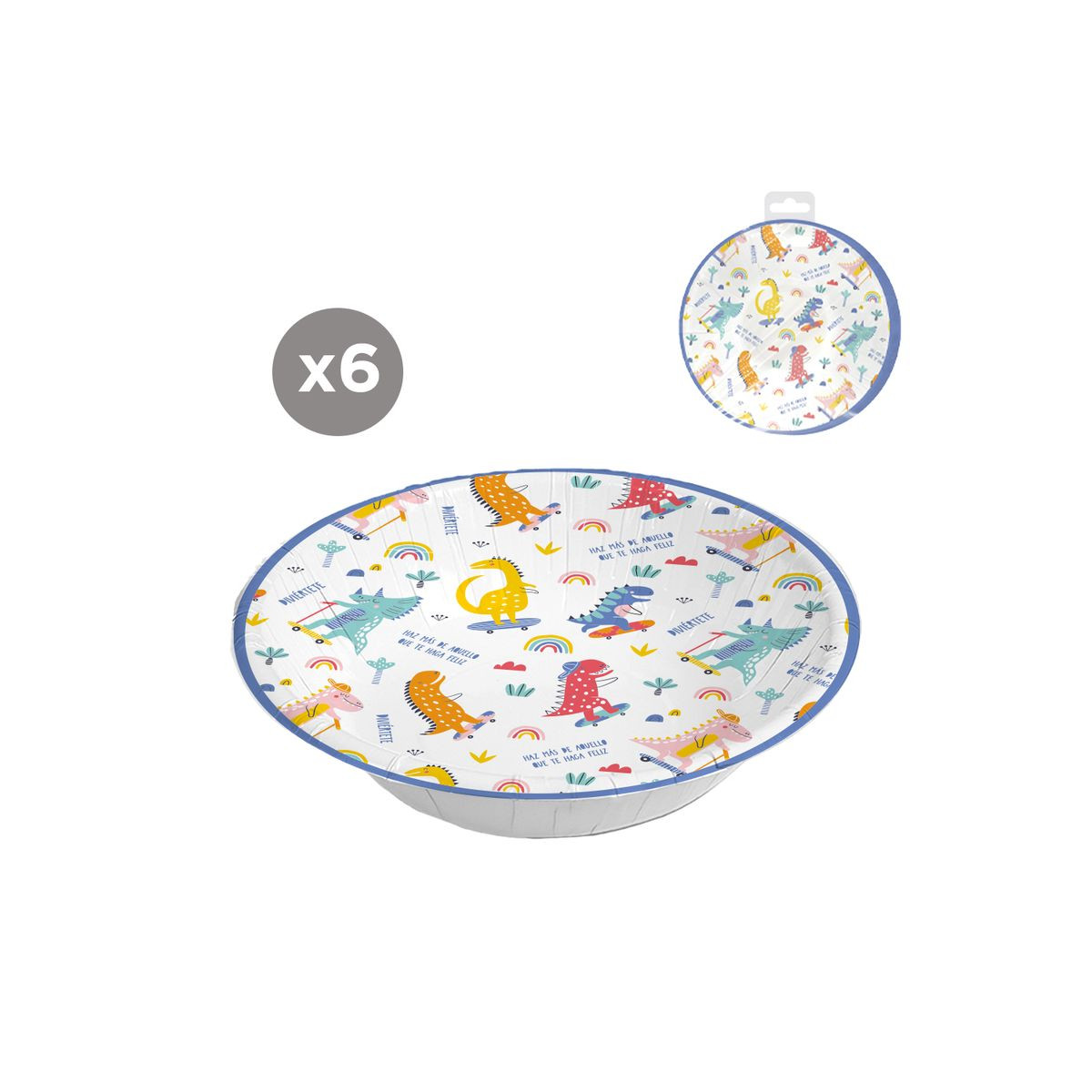 Bowl de papelão decorado com dinossauros em pack de 6 unidades