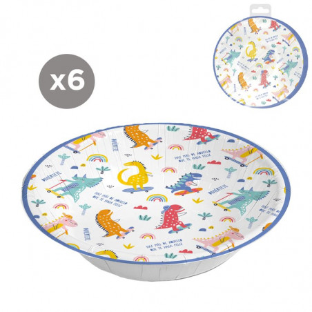 Bowl de papelão decorado com dinossauros em pack de 6 unidades