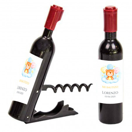 Saca-rolhas de garrafa de vinho com adesivo de batizado de bebê em nuvem personalizável para lembranças