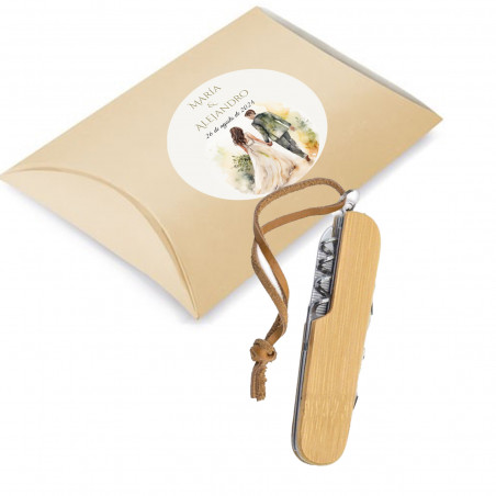 Faca multifuncional de bambu em caixinha personalizada para casamento
