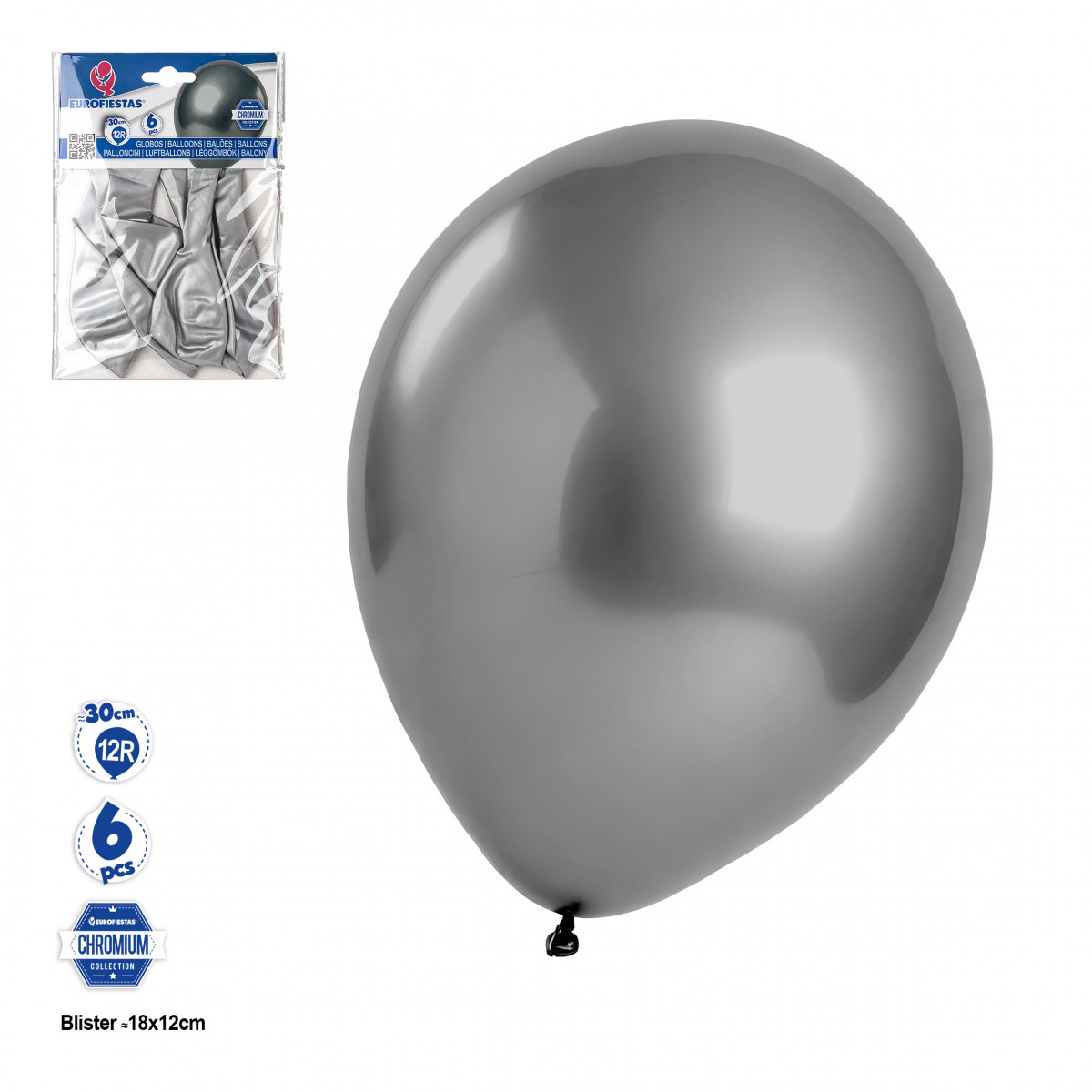 Baloons em cor prata em pacotes de 6 unidades
