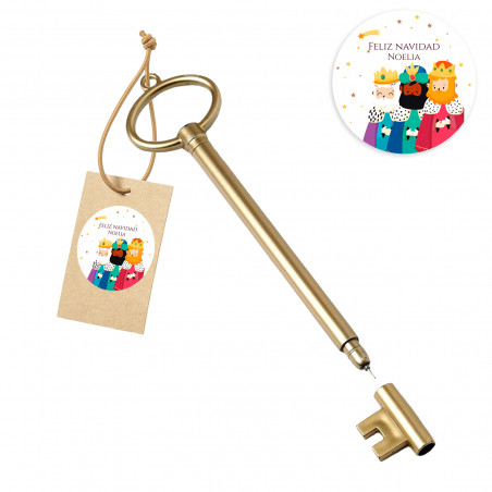 Chave vintage caneta com etiqueta kraft personalizada para os Reis Magos para o Natal