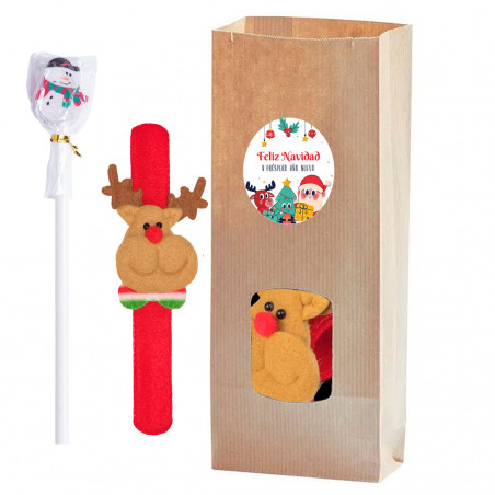 Pulseira reno rudolfo com lápis boneco de neve em bolsa com adesivo natalino personalizável