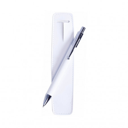 Caneta com estojo de couro sintético combinando para dar de presente