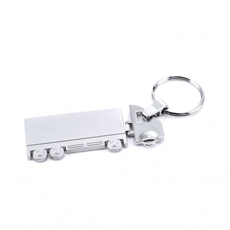 Chaveiro em forma de trailer apresentado em bolsa de acetato