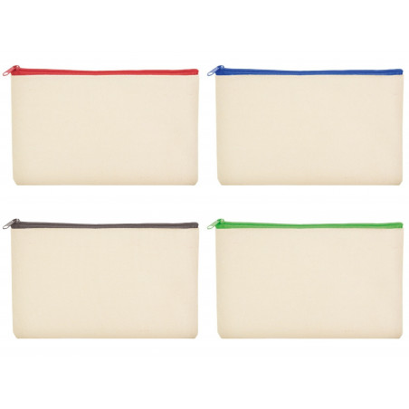 Bolsa de toalete de algodão na cor natural com zíper nas cores de sua escolha