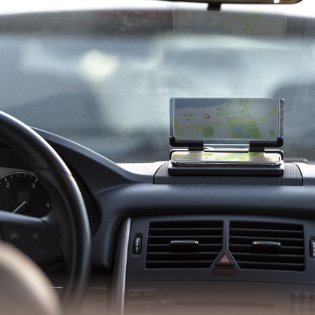 Suporte para celular com tela refletiva e base antiderrapante para carro