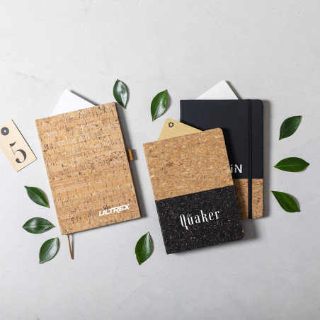 Bloco de notas com capa dura de cortiça natural