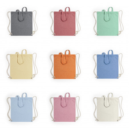 Mochila de corda com alças de várias cores