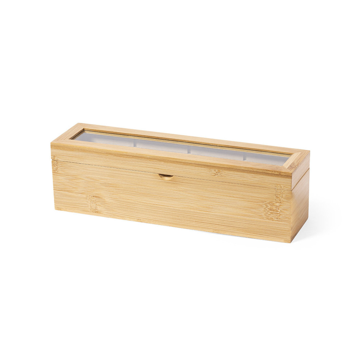 Caixa de chá de bambu com tampa de vidro Elegância e organização na sua cozinha