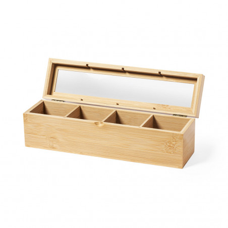 Caixa de chá de bambu com tampa de vidro Elegância e organização na sua cozinha