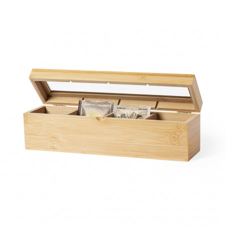Caixa de chá de bambu com tampa de vidro Elegância e organização na sua cozinha