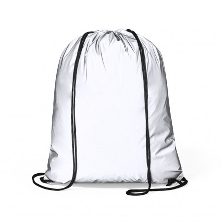 Mochila saco refletiva com alças de cordas pretas resistente à água