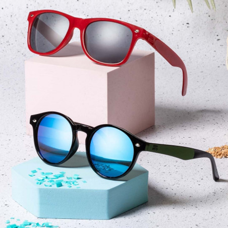 Óculos de sol ecológicos com armação moderna e lentes coloridas