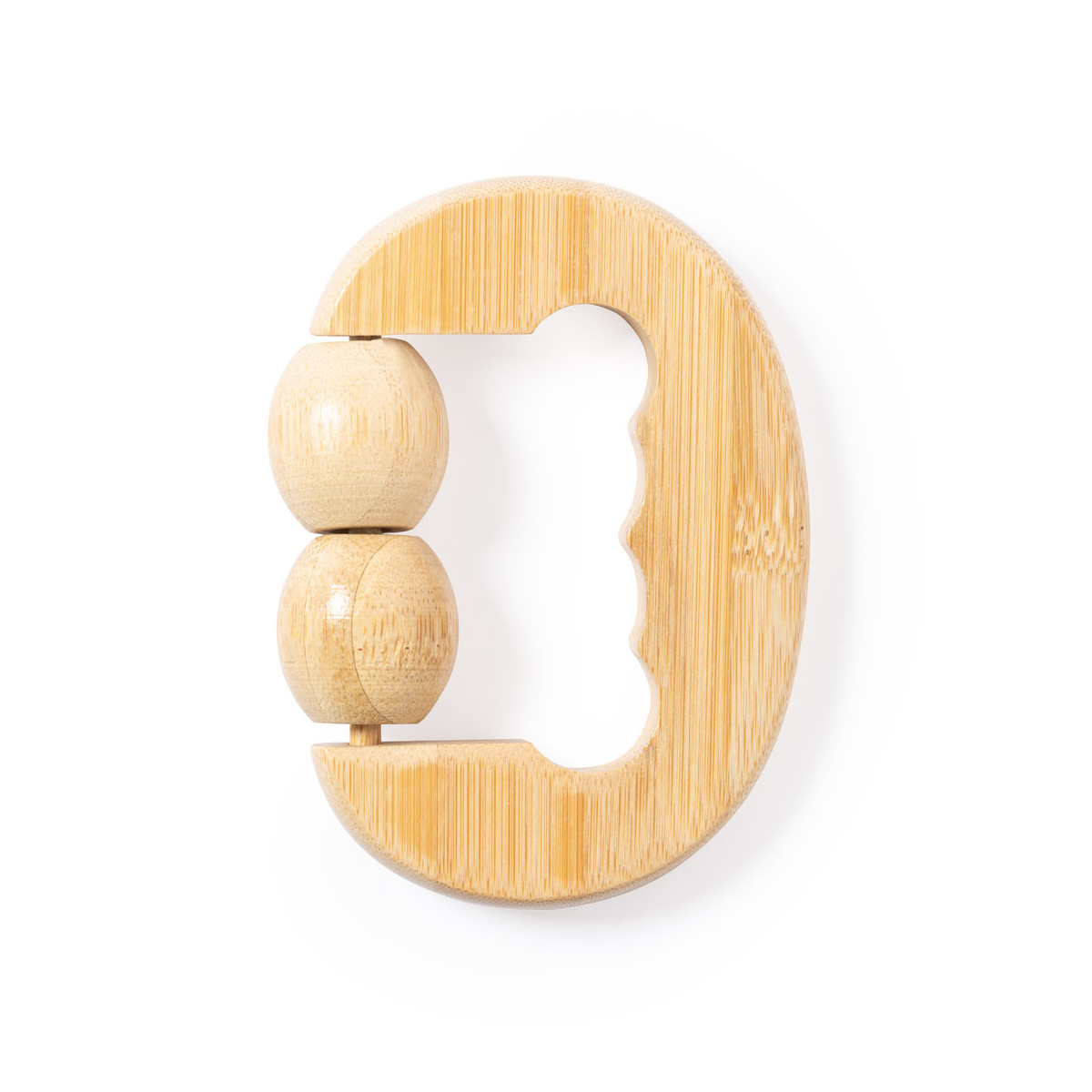 Massageador de bambu com 2 bolas e alça ergonômica