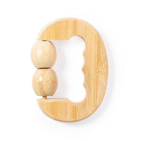 Massageador de bambu com 2 bolas e alça ergonômica