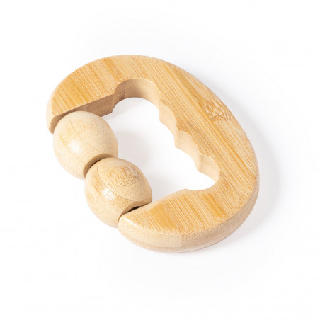 Massageador de bambu com 2 bolas e alça ergonômica