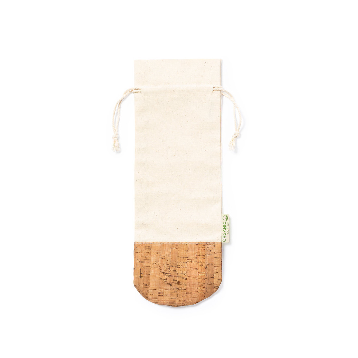 Bolsa para garrafas de algodão com base de cortiça e fechamento de cordão