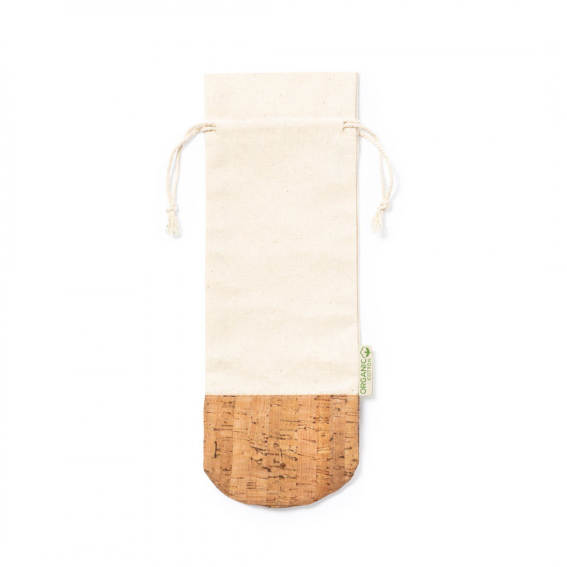 Bolsa para garrafas de algodão com base de cortiça e fechamento de cordão