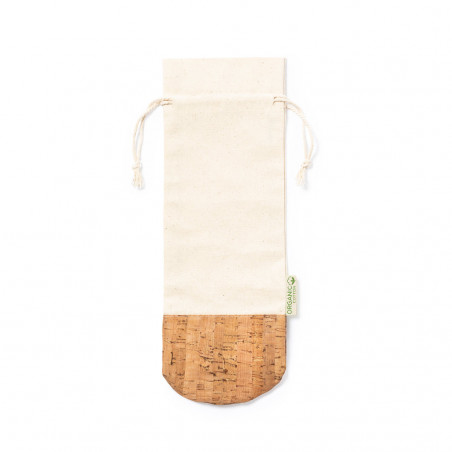 Bolsa para garrafas de algodão com base de cortiça e fechamento de cordão