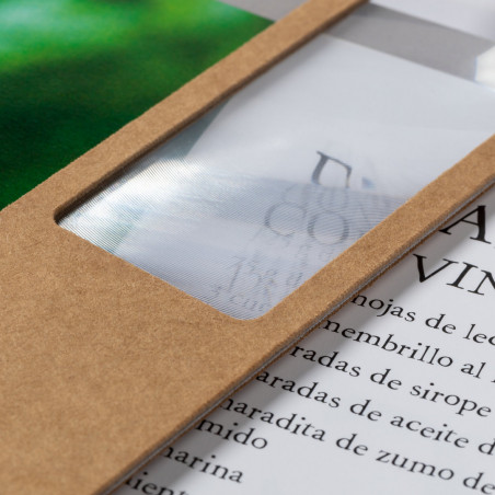 Marcador de página com lupa integrada em papel reciclado e cordão de transporte